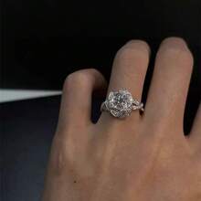 1pc Elegant Luxury Cubic Zirconia Inlaid 3D Rose Open Ring, Women's Fashion High-End Ring, Valentine's Day Gift - Silver - View 4