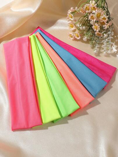 6条装新款多巴胺色系列宽版运动头带，简约基础吸汗设计，适合日常生活、校园活动、休闲场合，女生适用。