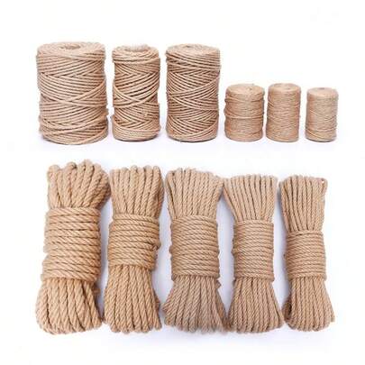 1 pieza Cuerda de yute y cáñamo natural con inspiración vintage en beige - 2mm, 6mm, 8mm de grosor para proyectos DIY, paredes fotográficas, envoltura de regalos, jardinería, decoraciones de bodas y fiestas, cordón de cáñamo para joyería