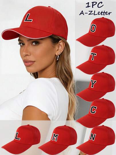 1 pieza Gorra de béisbol ajustable con letras bordadas A-Z, gorra de camionero casual con protección solar para exteriores, gorra de papá adecuada para primavera, otoño, viajes, playa, vacaciones, estilo Y2K para adultos jóvenes, festival de música, día de la boda