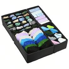4pcs Drawer Organizer Divider Set, Foldable Wardrobe Storage Baskets And Fabric Bins For Clothes, Underwear, Bras, Ties, Accessories, Socks - Grey - View 7