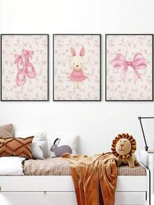 1幅帆布防水装饰海报，儿童房装饰画，带框墙画，芭蕾舞主题儿童房墙画，女孩卧室装饰，芭蕾主题画，复古芭蕾海报，舞蹈主题，适合女孩婴儿房，波西米亚风格婴儿房装饰，墙面挂饰，舞蹈工作室装饰，浴室装饰，幼儿园装饰，婴儿房墙面艺术海报 - 彩色 - 查看 7