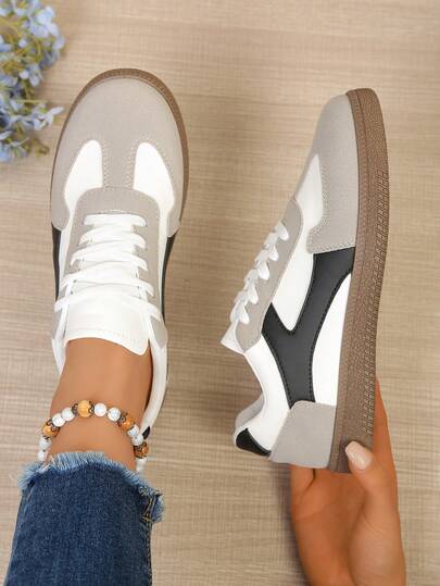 Colorblock Sneakers - Colorblock Casual Sneakers - Lace-Up, Lightweight, Thin. Soft Sole - Walking, Ice Skating, Daily Wear - Women's - Comfortable, Fashionable, Versatile - Step Into Fashion And Comfortable Sports Lifestyle