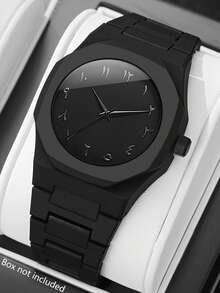 Juego de 3 piezas de relojes negros elegantes para hombres, que incluye un reloj de cuarzo todo negro, una billetera con patrón de rombos y un llavero. El tono completamente negro muestra un estilo poderoso y audaz, adecuado para fiestas de Año Nuevo, viajes en motocicleta, reuniones con amigos y salidas diarias. - Negro - Ver 8