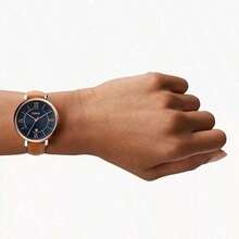 1 Piece Of Lady's Fossil Jacqueline Leather Bracelet Watch - 36mm Blue Dial With Date Display, Brown Leather Bracelet, Rose Gold Accents, Retro Elegant Style, Suitable For Daily Wear, Simple Design, Excellent Gift Choice - ES4274 - Blue - View 3