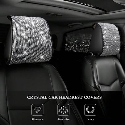 Funkelnde Auto-Kopfstützenabdeckung, modische Auto-Kopfstützenabdeckung mit Dekor, universelle Kopfstützenabdeckung mit Strass, geeignet für die meisten Fahrzeuge, glänzendes Auto-Zubehör für Frauen