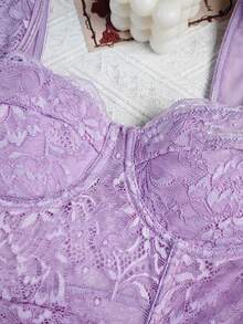 Purple Lace Ruffle Crop Top Party Outfit - Purple - View 3