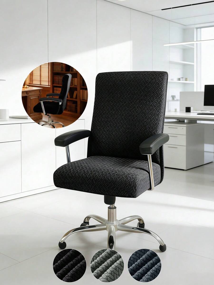 1 chiếc bọc ghế văn phòng kẻ sọc jacquard màu trơn, độ co giãn cao, thoáng khí, chống trượt! Phong cách tối giản, chống bụi và chống thấm nước, bảo vệ toàn bộ ghế, thoải mái khi ngồi lâu, phù hợp với ghế máy tính tại nhà, màu đen, xám nhạt, xám đậm. - Nhiều màu - Xem 1