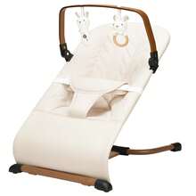 3 In 1 Baby Bouncer (Sit, Play & Relax),3 Recline Positions,Foldable Baby Rocker Chair W/ Removable Wooden Bar For 0-12 Months Infant,Baby Gear,Beige - Beige - View 2