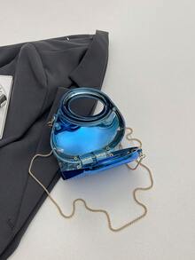 前卫亮片手提包，迷你派对晚宴包，链条单肩包，耳机包，口红盒，零钱包，女士礼物 - 藍色 - 查看 8