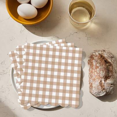 20张棕白格子一次性纸巾，适用于派对、浴室擦手等场合。
