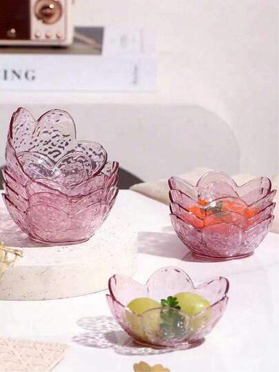 2/4/6pcs Sakura Sauce Plate Set, Pink Sakura Crystal Plastic Appetizer Plates, Dipping Bowls, Tasting Plates, Serving Trays, Condiment Dishes, Small Bowls, Ice Cream & Snack Sauce Plates
