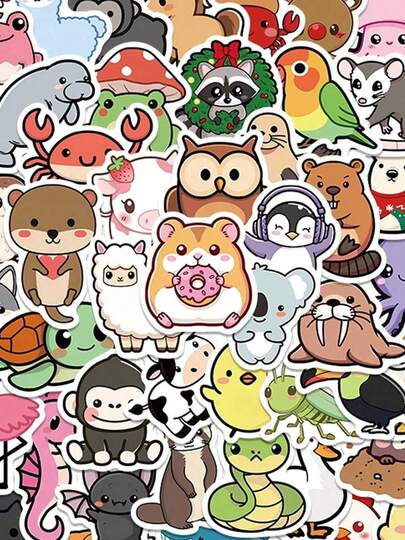 100pcs Cartoon Animals Sticker Aesthetic Cute Graffiti Decals For Laptop Luggage Computer Scrapbook Stationery Phone Sticker Kids Toy Gifts
