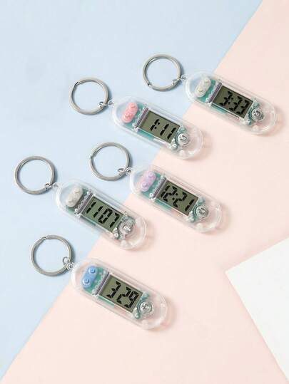 1pc Transparent Techno-Style Mini Key Chain Clock, Silent Desktop Alarm Clock For Students, Convenient Bag Pendant