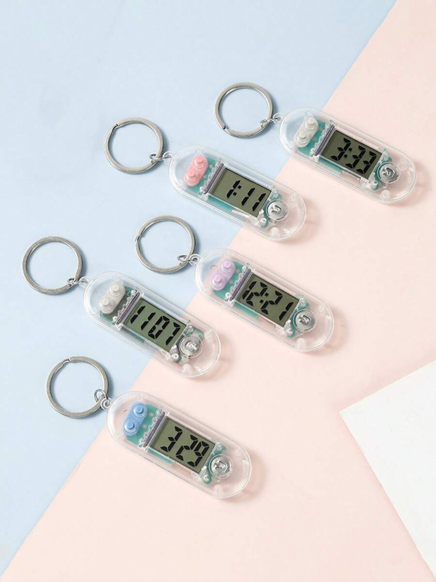 1pc Transparent Techno-Style Mini Key Chain Clock, Silent Desktop Alarm Clock For Students, Convenient Bag Pendant - Multicolor - View 1