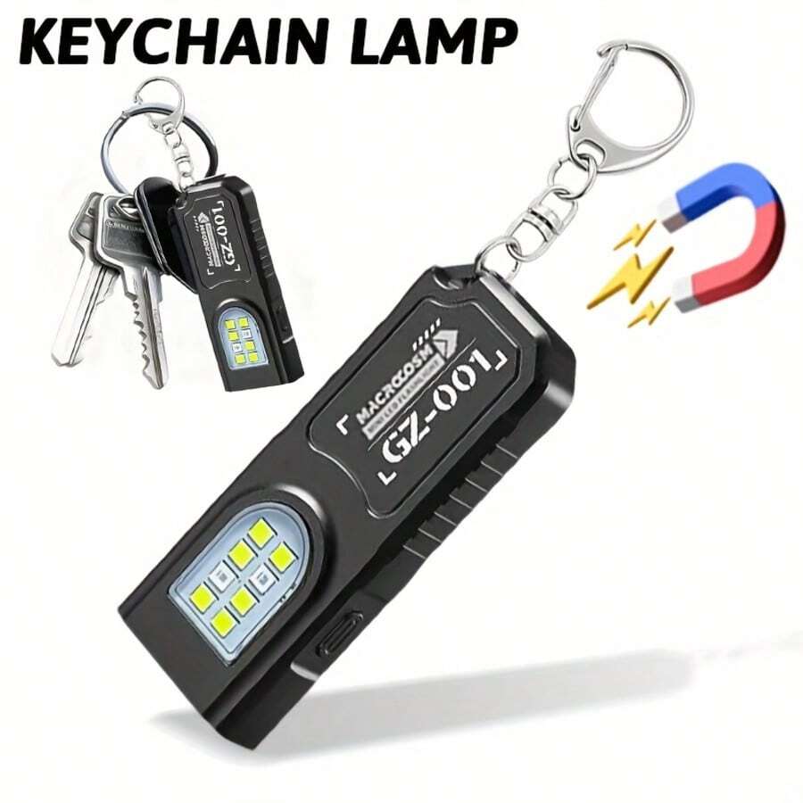 1pc Portable USB Rechargeable Hands-Free Flashlight | Mini Keychain Light With Bottom Magnet, Pen Clip Design, 5 Lighting Modes, Multifunctional Emergency Lamp, Hanging Hook Tent Light, Suitable For Travel, Camping, Fishing