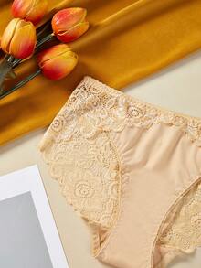 3 pezzi Slip donna a vita media in colore unito, in pizzo sexy, biancheria intima senza cuciture comoda per casa e sport - Multicolore - Visualizzare 4