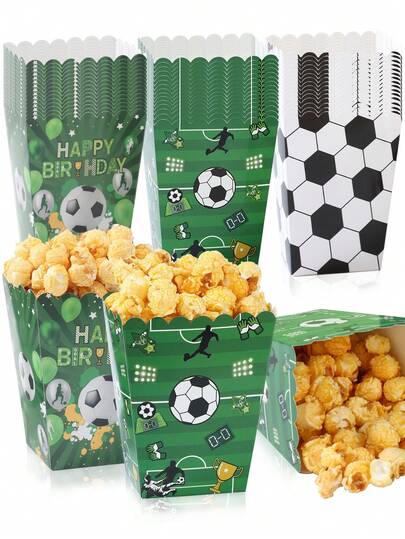 10Pcs Football Theme Popcorn Box, Green Soccer Style Paper Candy Boxes, Paper Popcorn Bags Candy Containers For Football Theme Birthday Party, Sports Event Party, Baby Shower Gender Reveal Party, Football Birthday Party Decorations, World Cup Decoration Supplies, Baby Party Supplies