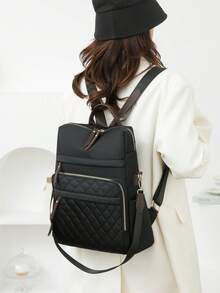 防盗尼龙双肩包，女士钱包，多功能时尚日常包，多口袋轻便旅行包，大容量简约书包，便捷书包，适合学生、护士、教师、商务人士、旅行度假、商务出差、日常通勤、购物、办公、约会、徒步、训练、工作、生日礼物、节日礼物 - 彩色 - 查看 4