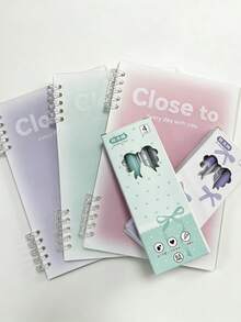 Cuaderno de hojas sueltas con tapa blanda A5 con bolígrafo retráctil morado y verde - Multicolor - Ver 1