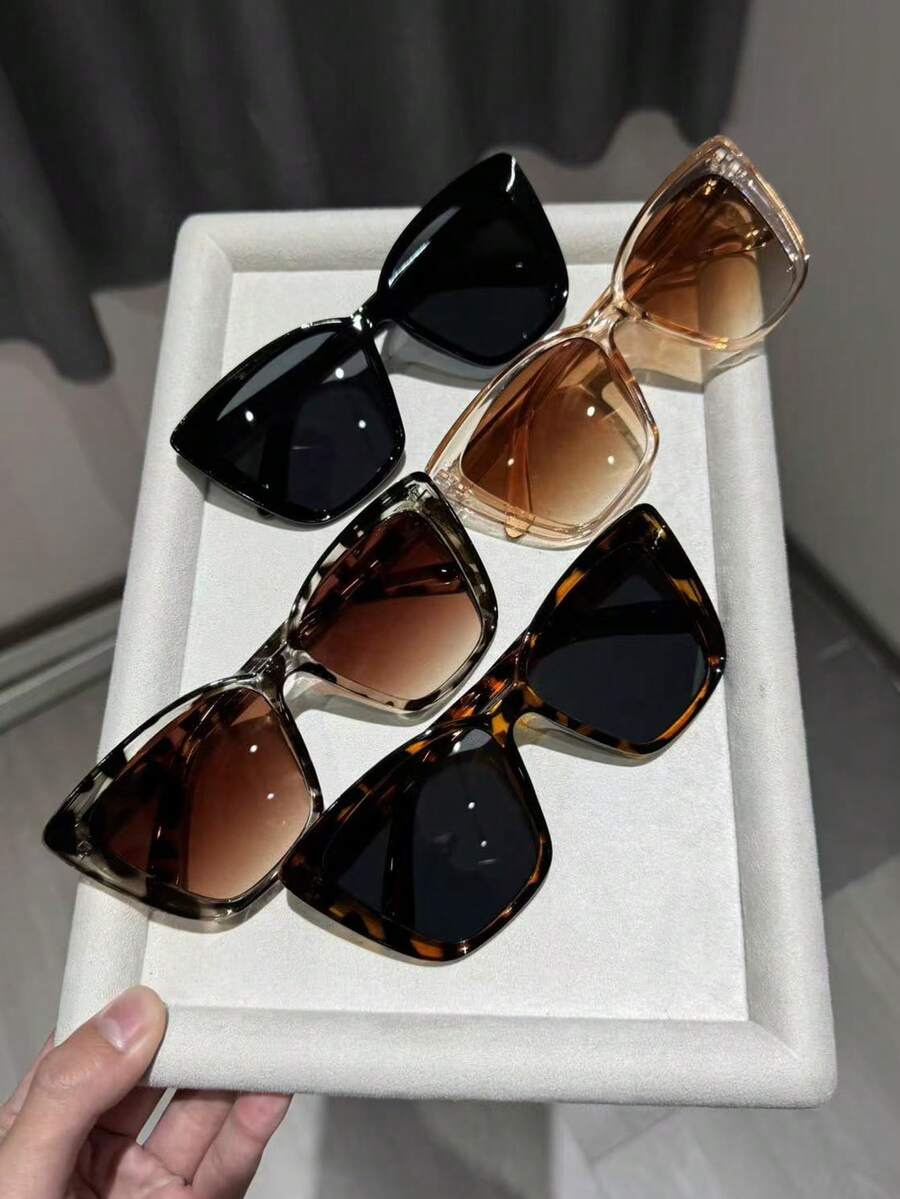 4 Pairs Women's Cat Eye Fashion Eyeglasses, Suitable For Daily Wear, Photo Shooting, Retro Style