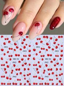 2张5D红色樱桃美甲贴纸 2个卡通樱桃水果设计DIY春夏Y2K自粘凝胶指甲油贴片美甲装饰美甲用品 - 彩色 - 查看 2