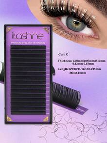 LASHINE 0.05/0.07/0.10/0.12/0.15mm 厚度 高级天鹅绒纤维 经典浓密型 哑光黑色 蓬松羊绒 常规款 C/D 卷度 8-16mm 浓密型 羊绒假睫毛 哑光仿貂毛 专业美睫 - 查看 3