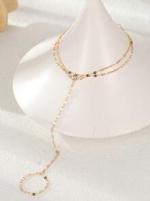1 pieza Elegante pulsera con cadena con forma de labios con adorno de strass, diseño de cadena para el dedo, accesorio básico diario, regalo de verano para amigos, joyería - Dorado - Ver 4