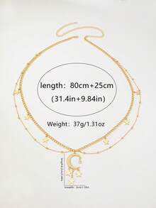 1 pieza Cadena de cintura con colgante de luna y estrella metálico dorado de moda, adecuado para atuendos diarios y de fiesta de mujeres - Amarillo Oro - Ver 4