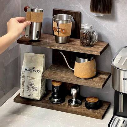 Multi-Tier Wooden Bookshelf, Vintage Wooden Tea Set Display Rack, Storage Shelf For Tea Cups, Suitable For Perfume Storage/Display, Doll Collection, Bathroom, Bedroom