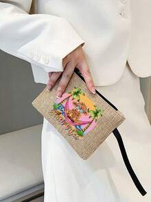 Sac à main en lin imprimé de vache des Highlands, motif ambiance plage, grand sac cosmétique avec corde à main, cadeau de Noël, porte-monnaie en lin, sac de courses, sac cosmétique, avec design d'impression de lettres et de motifs artistiques pour femmes, utilisation quotidienne comme sac de courses pratique. Cadeau de remerciement pour les enseignants, guide des cadeaux de la Saint-Valentin, cadeaux de la Saint-Valentin abordables, Pâques, Fête des Mères - Multicolore - Voir 7
