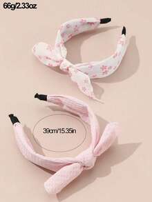 2条装女童时尚大蝴蝶结布艺可爱简约发带，适合春季外出佩戴 - 彩色 - 查看 1