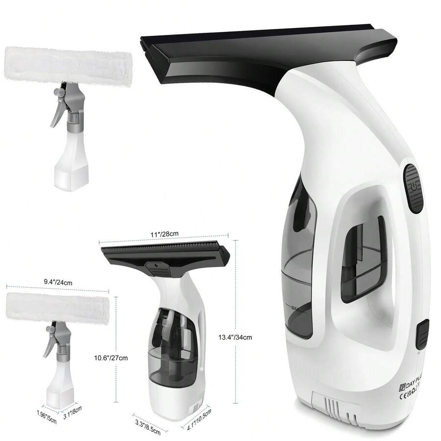 Vandise Rechargeable Cordless Window Cleaner, 2-In-1 Electric Squeegee Vacuum With 150ml Water Tank & 300ml Spray Bottle, 280mm Nozzle For Glass, Mirror, Tile, Shower
