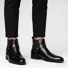 Men's Black Chelsea Boots, Stretchy Ankle Boots, Thick-Soled Non-Slip Footwear, Perfect For Fall And Winter Wear - 黑色 - 查看 2