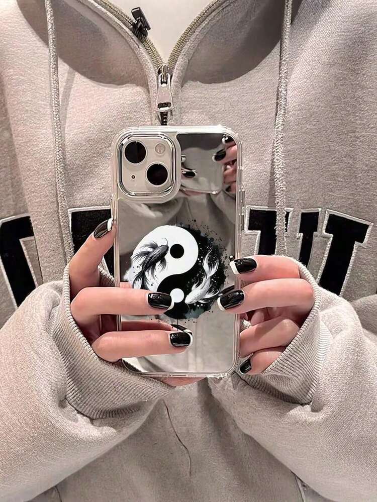 1pcLuxury Fashionable Full-Screen Yin-Yang With Koi Fish Pattern Mirror Anti-Fall Sleeve Phone Case. Makeup Cover, Compatible With  17/17Air/17Pro/17ProMax, 16/16Plus/16ProMax, 15. 14, 13, 12, 11 Series,, Halloween, Christmas And Thanksgiving Gifts For Friends And Family. Phone Case Design, Glossy Shiny Phone Case, Textured Phone Case, Phone Cover Cute, Colorful Phone Case, Mini Phone Case, Fun Phone Case, Couple Style, Festive Accessory, Holiday Gift, Uv Printed Design, Shockproof Cover.  17 Pro Max Case  17 Case  17 Pro Case  17 Plus Case Phone Cases - 1pc - 查看 5