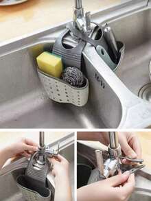 Adjustable Sink Sponge Holder (Note: Not Suitable For Certain Cases), Suction Cup Sink Sponge Rack, Faucet Hanging Basket, Suitable For Small Kitchen Utensils, Tableware, Vegetables, Fruits, Hanging Design - Multicolor - View 1
