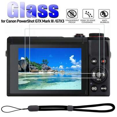【适用于 PowerShot G7X Mark III / G7X3 的 2+1 片装屏幕保护膜，超清晰 9H 硬度钢化玻璃，G7XIII 钢化玻璃保护膜，日本玻璃，防刮花、防气泡、防尘，套装包含：2 片屏幕保护膜和 1 条腕带，适合 Vlog 拍摄】