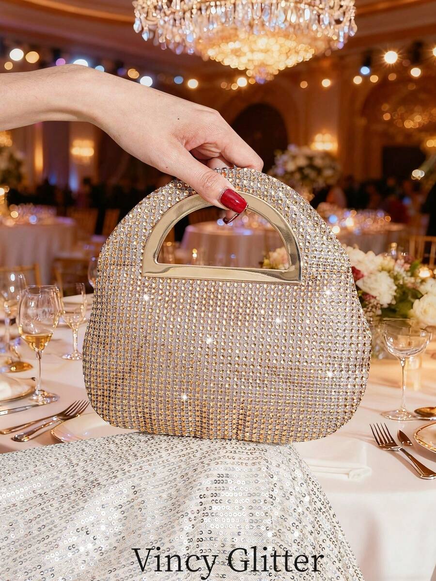 迷你不规则形状手拿包，优雅派对包，时尚小众设计，可搭配晚礼服，简约时尚，融合复古元素 - 香檳色 - 查看 1