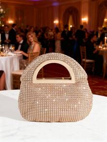 迷你不规则形状手拿包，优雅派对包，时尚小众设计，可搭配晚礼服，简约时尚，融合复古元素 - 香檳色 - 查看 4