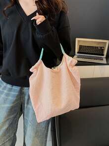 New Spring/Summer Nylon Shoulder Bag For Women, Minimalist Commuter Drawstring Closure Underarm Bag, Lightweight - Pink - View 5