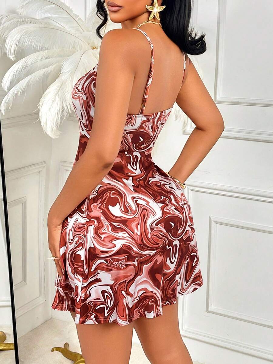 AIJ Amarilo Women's Sexy Hollow Ombre Print Mid-Length Dress, Designed With Fitted Cut And Bow Decor, Specially Designed For Women - Red - View 1