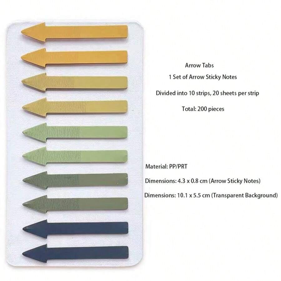 200pcs Arrow Shape PET Sticky Notes, Translucent Waterproof Index Tabs, Highlight Bookmark Stickers For Office School Supplies - C - View 1