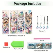 DIY Diamond Painting Bookmarks Set - 4 Cute Dog Patterns With Sparkling Crystal Pendants, Ideal Handicraft Kit For Beginners, Suitable For Home And Office Use - No Frame - View 3