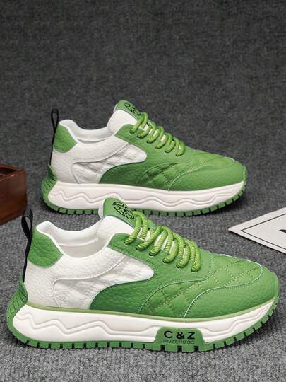 bingyuanjing 男士时尚系带厚底运动鞋，高弹舒适，防滑休闲鞋，适合日常及户外活动，简约百搭男鞋