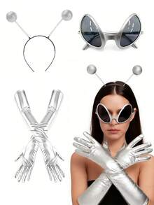 Bộ trang phục người ngoài hành tinh 3 món - Bao gồm găng tay + kính + băng đô, thích hợp cho các bữa tiệc, lễ hội âm nhạc, tiệc hóa trang, nhập vai và các sự kiện ngày lễ. - Nhiều màu - Xem 2