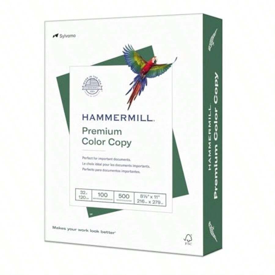 Hammermill Paper Color Copy Digital 32 lb 28 x 21 cm tamaño carta 100 Brillante 500 hojas/1 Resma 102630 fabricada en los Estados Unidos 32 lb (14.51 kg) Blanco Letter - Ream - Blanco - Ver 1
