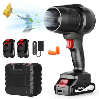 Portable Cordless Leaf Blower, Handheld Garden Blower, 180,000 RPM, With 2*4000mAh Batteries, Ideal For Patio Cleaning, Leaf Removal, Drying, Camping