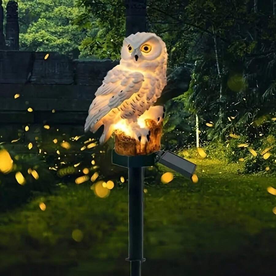 1pc Solar Powered Owl LED Light, Resin Garden Decor, Suitable For Outdoor Camping Decoration, Can Scare Away Birds - Owl - View 1