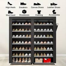 EZIFY Zapatero de dos filas y 7 niveles con funda antipolvo de tela no tejida. Organizador de zapatos de gran capacidad, ahorra espacio y fácil de montar. - Negro - Ver 8