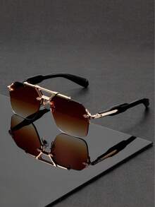 Gold-Rimmed Gradient Color Aviator , Suitable For Men's Daily Outings To Create A Complete Atmosphere - Multicolor - View 2